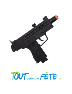 Mini pistolet mitrailleur uzi à silex 18 cm noir accessoire déguisement policier, arme