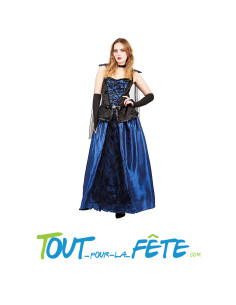 Déguisement de comtesse gothique bleu et noir pour femme 3 pièces