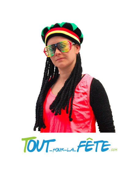 Chapeau rasta avec dreadlocks rouge jaune vert taille unique pour adulte