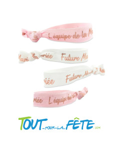 Set de 5 bracelets en tissus équipe de la mariée roses et 1 bracelet future mariée blanc