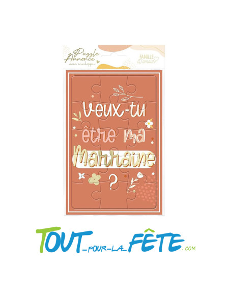 Carte puzzle Annonce "Veux tu être ma marraine ? avec enveloppe