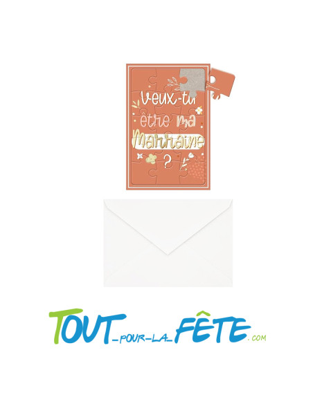 Carte puzzle Annonce "Veux tu être ma marraine ? avec enveloppe