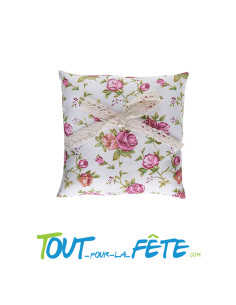 Coussin pour alliance en coton motif floral avec noeud 16x16 cm mariage
