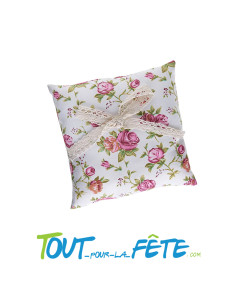 Coussin pour alliance en coton motif floral avec noeud 16x16 cm mariage 2