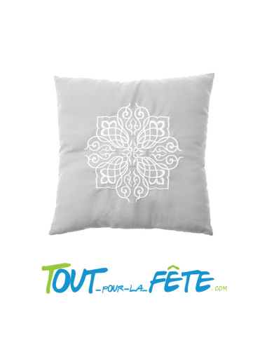 Coussin oriental pour alliances gris et blanc 18cm x 18cm mariage