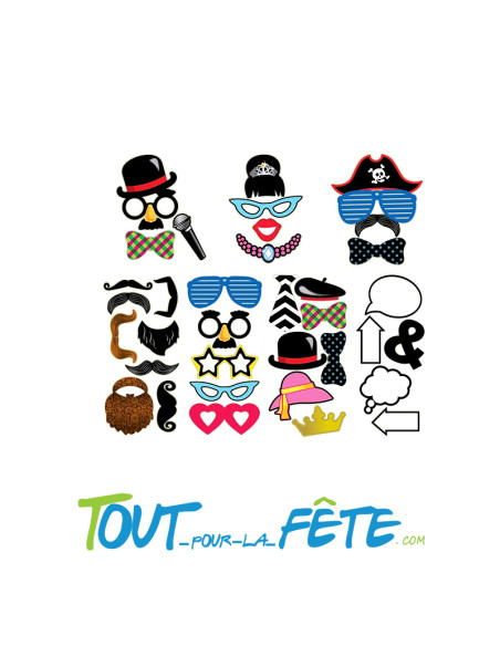 Kit accessoires photobooth ( 60 accessoires sur tige en plastique à monter )