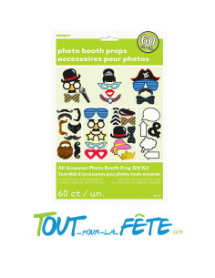 Kit accessoires photobooth ( 60 accessoires sur tige en plastique à monter )