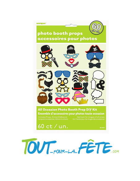 Kit accessoires photobooth ( 60 accessoires sur tige en plastique à monter )