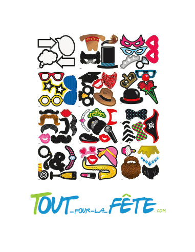 Kit accessoires photobooth ( 60 accessoires sur tige en plastique à monter )
