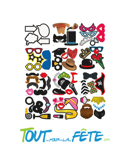 Kit accessoires photobooth ( 60 accessoires sur tige en plastique à monter )