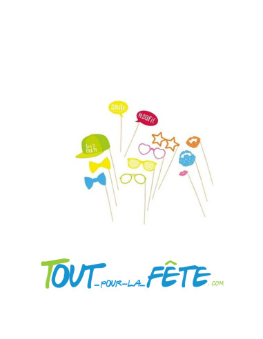 Kit de 12 accessoires sur tige en bois pour photobooth party