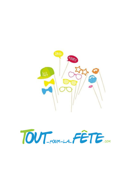 Kit de 12 accessoires sur tige en bois pour photobooth party
