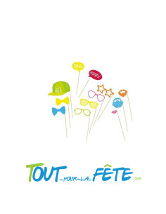 Kit de 12 accessoires sur tige en bois pour photobooth party 2