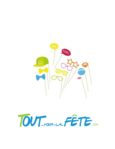Kit de 12 accessoires sur tige en bois pour photobooth party