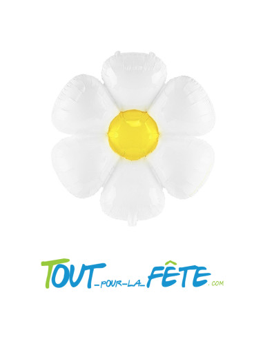 Ballon en aluminium fleur marguerite jaune et blanc 95x85 cm air ou hélium