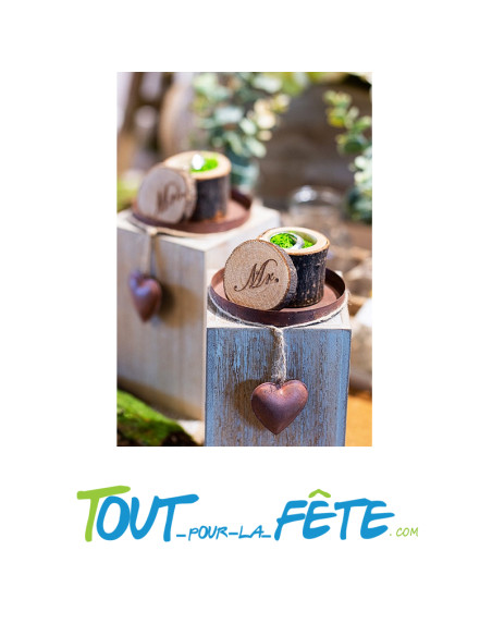 Lot de 2 Boites a alliance en bois "mr" et "mrs" diamètre 6cm hauteur 5cm