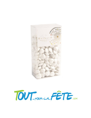 Sachet de 250g de dragées petits coeurs de chocolat blancs 70%