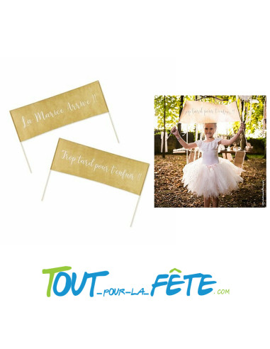 Lot de 2 adorables banderoles "trop tard pour t'enfuir" et "la mariée arrive"