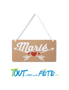 Petite pancarte marié 15x30 cm kraft, blanc, rouge pour Monsieur