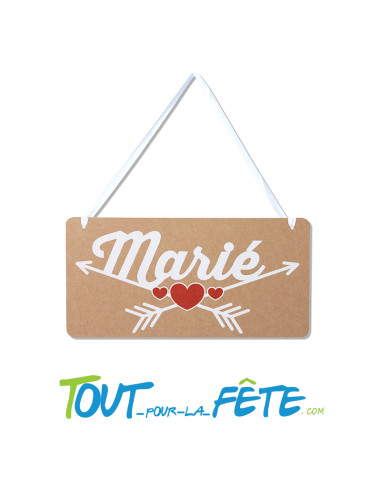 Petite pancarte marié 15x30 cm kraft, blanc, rouge pour Monsieur