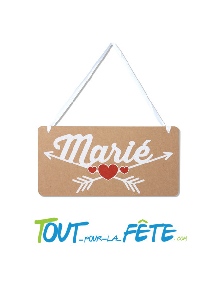 Petite pancarte marié 15x30 cm kraft, blanc, rouge pour Monsieur