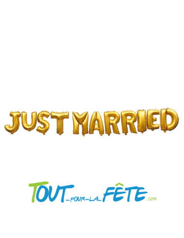 Lot de 11 ballons lettres en aluminium "Just married" or hauteur lettre 40 cm