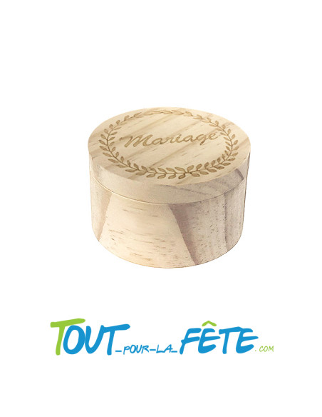 Boite mariage en bois ronde couleur naturel 6.5cm diamètre 4cm hauteur