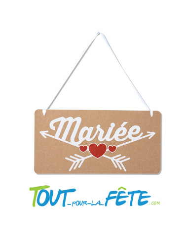 Petite pancarte marieé 15x30 cm kraft, blanc, rouge pour Madame