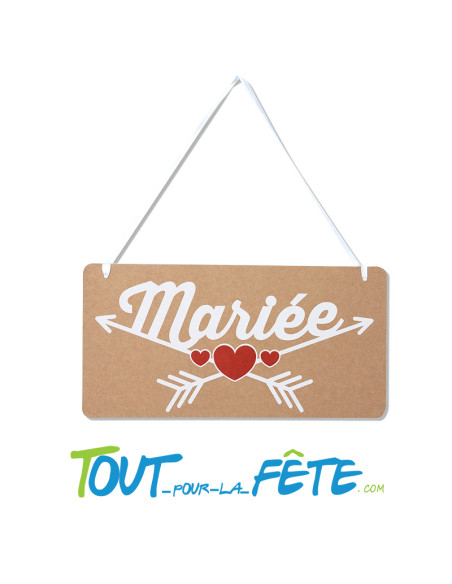 Petite pancarte marieé 15x30 cm kraft, blanc, rouge pour Madame