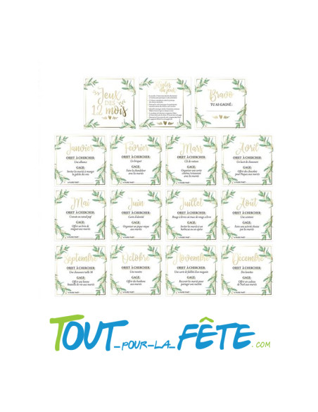 Jeu des 12 mois pour mariage "vive les mariés" ( 14 cartes )