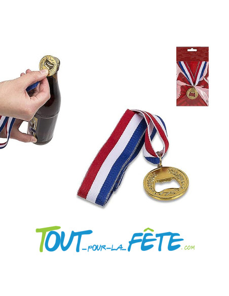 Médaille décapsuleur de bouteille tricolore bleu, blanc, rouge Apéro