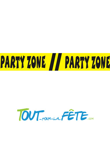Ruban de délimitation "party zone" jaune et noir longueur 15 mètres