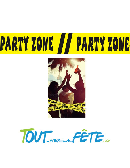Ruban de délimitation "party zone" jaune et noir longueur 15 mètres
