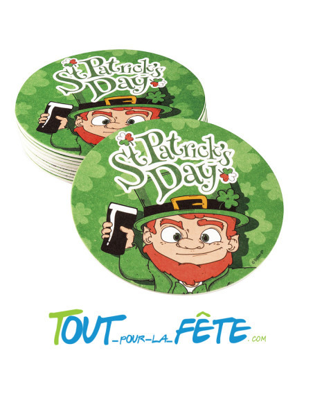 Lot de 10 sous-verres Saint Patrick "St.Patrick's Day' vert 10 cm