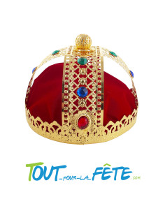 Couronne de roi or avec tissus rouge et incrustation de pierres précieuses taille adulte