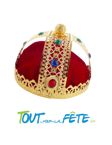 Couronne de roi or avec tissus rouge et incrustation de pierres précieuses taille adulte