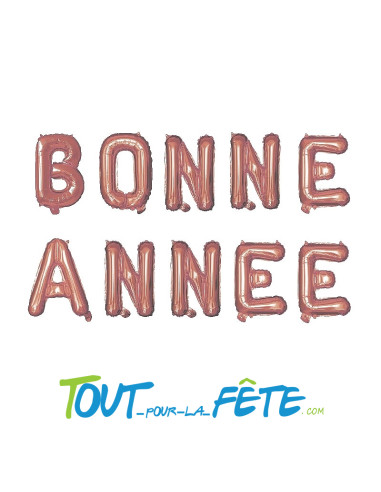Ballon aluminium lettres " Bonne année " rose gold hauteur 30 cm