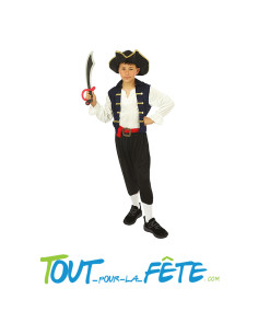 Déguisement de pirate bleu enfant Chapeau, haut, ceinture, pantalon