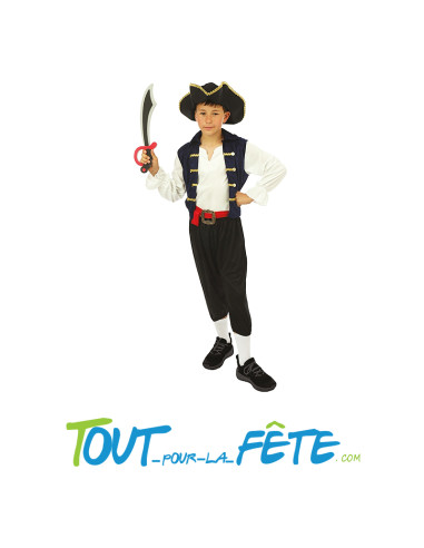 Déguisement de pirate bleu enfant Chapeau, haut, ceinture, pantalon