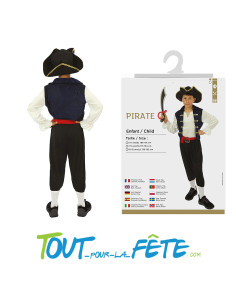 Déguisement de pirate bleu enfant Chapeau, haut, ceinture, pantalon 2