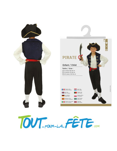 Déguisement de pirate bleu enfant Chapeau, haut, ceinture, pantalon