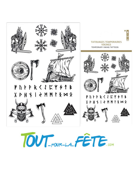 Tatouages temporaires viking plusieurs motifs drakkar, hache, etc...