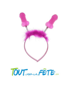 Serre-tête zizi rose sur ressort avec poil rose ( cadeau humoristique )