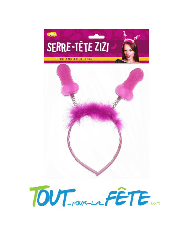 Serre-tête zizi rose sur ressort avec poil rose ( cadeau humoristique )