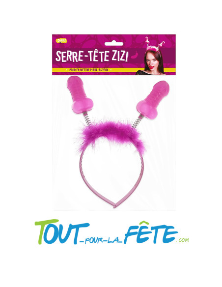 Serre-tête zizi rose sur ressort avec poil rose ( cadeau humoristique )