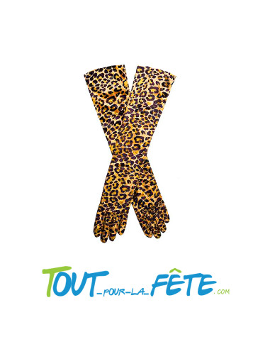 Paire de gants long motif léopard 38 x 9 cm