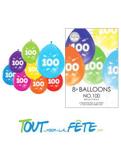 Lot de 8 ballons en latex 30cm multicolores 100 ans ( air - hélium ) biodégradables 2