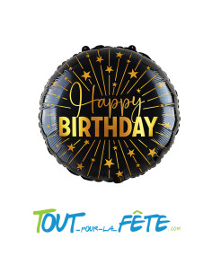 Ballon aluminium happy birthday noir et or 91cm ( air - helium )