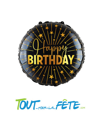 Ballon aluminium happy birthday noir et or 91cm ( air - helium )