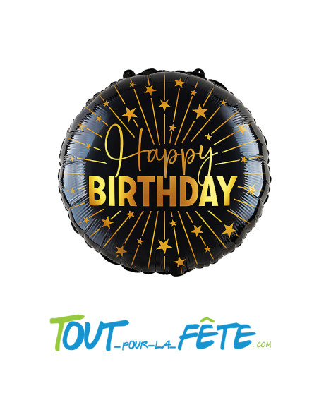 Ballon aluminium happy birthday noir et or 91cm ( air - helium )